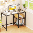 Scrivania per computer con scaffali, scrivania da ufficio 42'' con telaio in metallo per soggiorno Nero/Oro