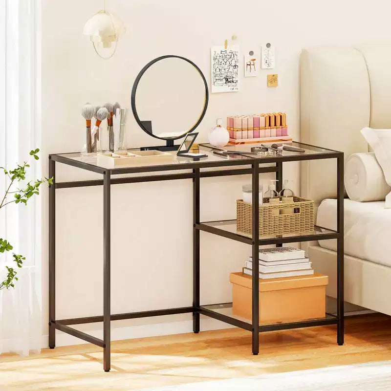 Scrivania per computer con scaffali, scrivania da ufficio 42'' con telaio in metallo per soggiorno Nero/Oro
