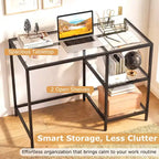 Scrivania per computer con scaffali, scrivania da ufficio 42'' con telaio in metallo per soggiorno Nero/Oro