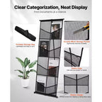 Espositore per Brochure, Porta Documenti a Rete a 4 Livelli e 8 Tasche, Espositore da Terra per Riviste Giornali Cataloghi, Leggero, Nero