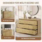 Cassettiera in rattan larga 117 cm, cassettiera a 6 cassetti, comò moderno, per camera da letto, soggiorno