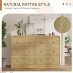 Cassettiera in rattan larga 117 cm, cassettiera a 6 cassetti, comò moderno, per camera da letto, soggiorno
