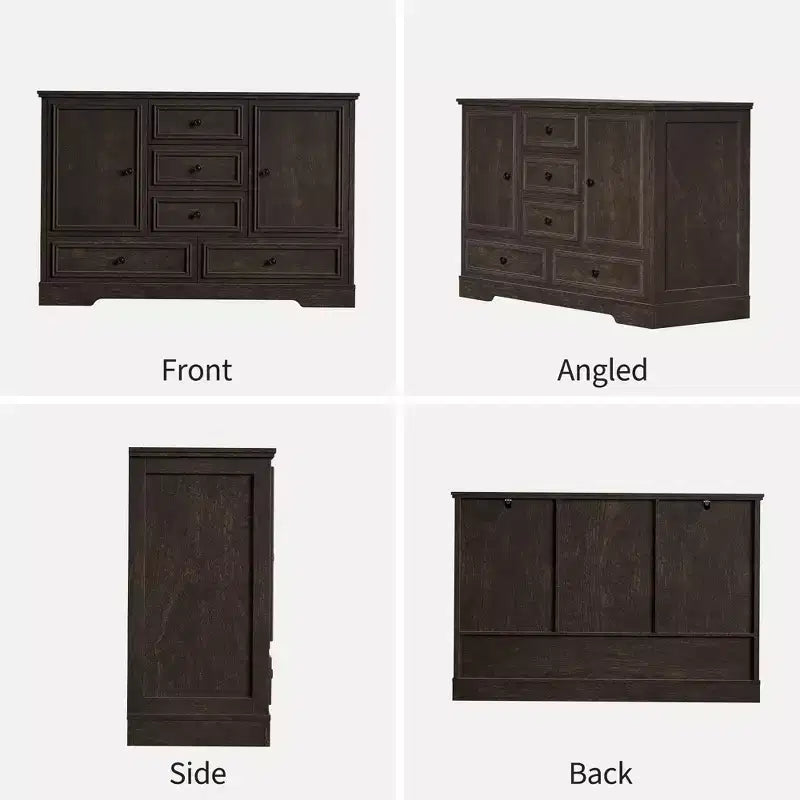 Mobile Credenza Stile Rustico con 5 Cassetti e 2 Ante, Mobile Bar in Legno, Ripiani Regolabili, per Sala da Pranzo, Soggiorno