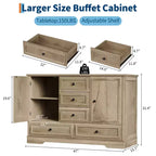 Mobile Credenza Stile Rustico con 5 Cassetti e 2 Ante, Mobile Bar in Legno, Ripiani Regolabili, per Sala da Pranzo, Soggiorno