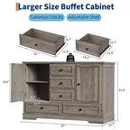 Mobile Credenza Stile Rustico con 5 Cassetti e 2 Ante, Mobile Bar in Legno, Ripiani Regolabili, per Sala da Pranzo, Soggiorno