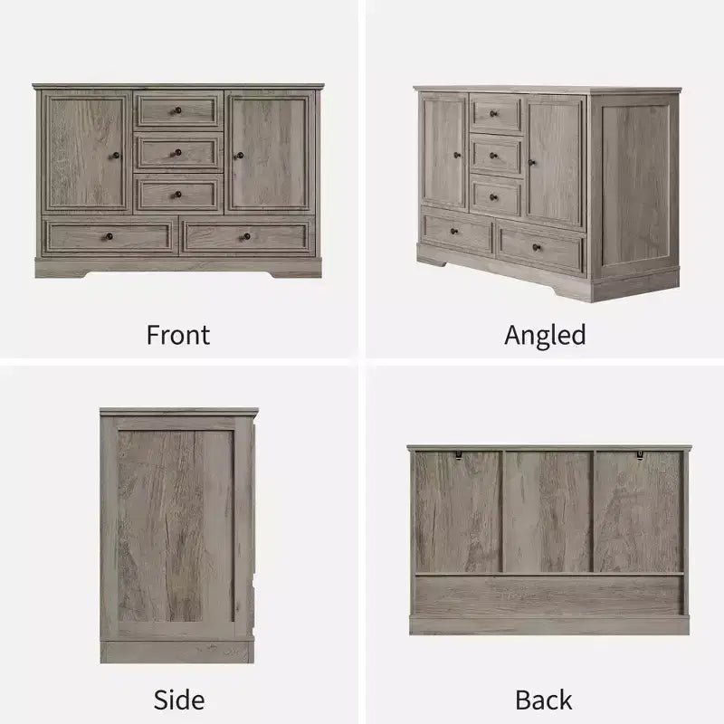 Mobile Credenza Stile Rustico con 5 Cassetti e 2 Ante, Mobile Bar in Legno, Ripiani Regolabili, per Sala da Pranzo, Soggiorno