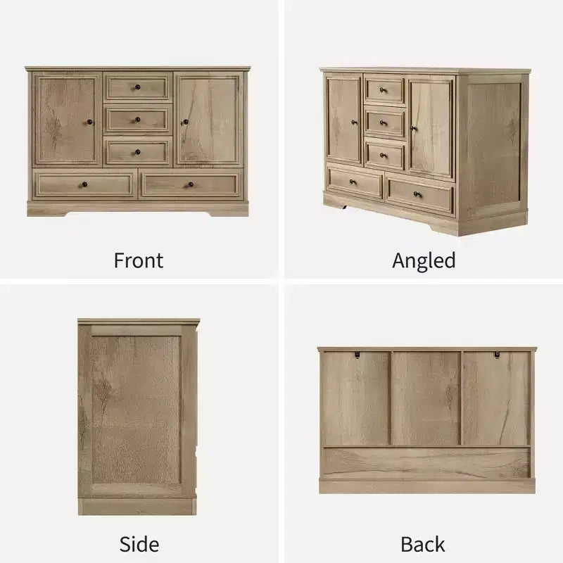 Mobile Credenza Stile Rustico con 5 Cassetti e 2 Ante, Mobile Bar in Legno, Ripiani Regolabili, per Sala da Pranzo, Soggiorno