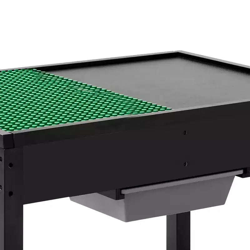 Tavolo attività per bambini con piano reversibile per costruzioni, tavolo da gioco in legno con 2 contenitori per lavoretti, apprendimento e gioco, nero