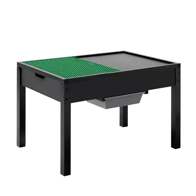 Tavolo attività per bambini con piano reversibile per costruzioni, tavolo da gioco in legno con 2 contenitori per lavoretti, apprendimento e gioco, nero