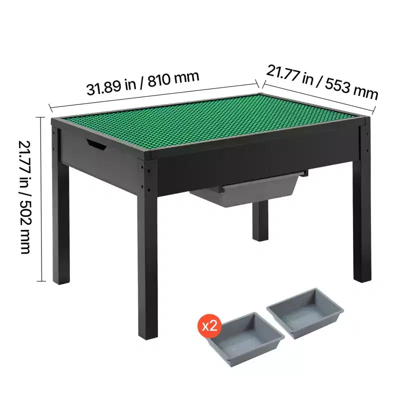 Tavolo attività per bambini con piano reversibile per costruzioni, tavolo da gioco in legno con 2 contenitori per lavoretti, apprendimento e gioco, nero