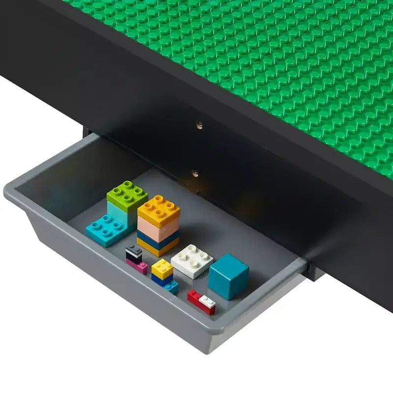 Tavolo attività per bambini con piano reversibile per costruzioni, tavolo da gioco in legno con 2 contenitori per lavoretti, apprendimento e gioco, nero