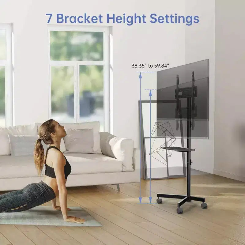 Carrello TV mobile PERLESMITH con ruote per TV LCD/LED/OLED da 32-60 pollici, ripiano regolabile in altezza, supporta fino a 40 kg, VESA massimo 400x400 mm