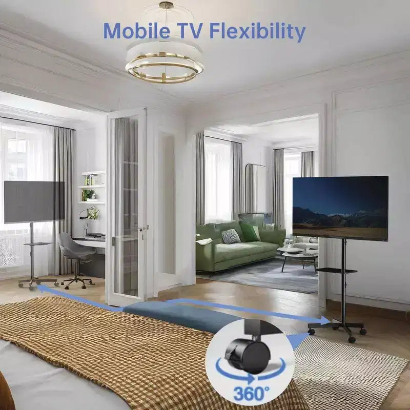 Carrello TV mobile PERLESMITH con ruote per TV LCD/LED/OLED da 32-60 pollici, ripiano regolabile in altezza, supporta fino a 40 kg, VESA massimo 400x400 mm