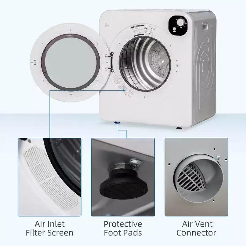 Asciugatrice compatta da 1300W, asciugabiancheria portatile con cestello in acciaio inossidabile da 90 litri, asciugatrice elettrica a carica frontale