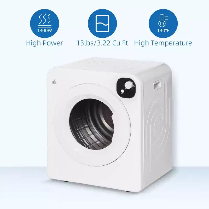 Asciugatrice compatta da 1300W, asciugabiancheria portatile con cestello in acciaio inossidabile da 90 litri, asciugatrice elettrica a carica frontale