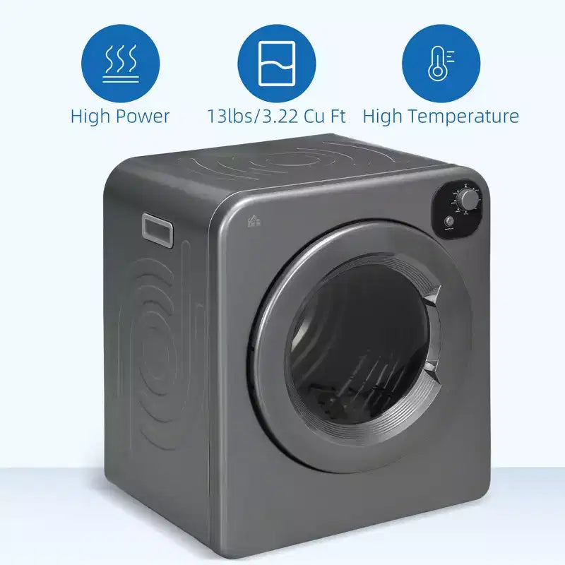 Asciugatrice compatta da 1300W, asciugabiancheria portatile con cestello in acciaio inossidabile da 90 litri, asciugatrice elettrica a carica frontale