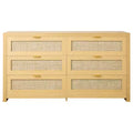VEVOR 6 Drawer Rattan Dresser, Double Dresser for Bedroom, Natural Rattan Chest of Drawer with Metal Handle, Wood Color
