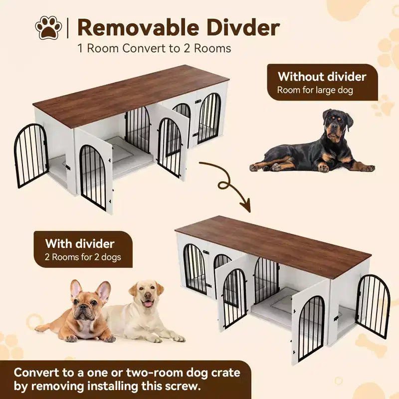 Mobile-Cuccia per Cani Moderna, Cuccia Grande da Interno in Legno, Divisorio Rimovibile, Divisorio, Cuscini, Ante, per Soggiorno, Casa