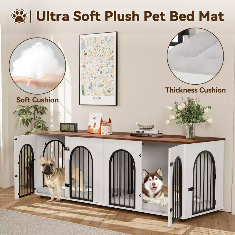 Mobile-Cuccia per Cani Moderna, Cuccia Grande da Interno in Legno, Divisorio Rimovibile, Divisorio, Cuscini, Ante, per Soggiorno, Casa