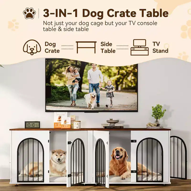 Mobile-Cuccia per Cani Moderna, Cuccia Grande da Interno in Legno, Divisorio Rimovibile, Divisorio, Cuscini, Ante, per Soggiorno, Casa