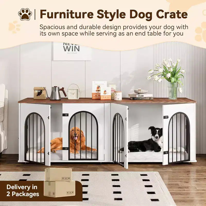 Mobile-Cuccia per Cani Moderna, Cuccia Grande da Interno in Legno, Divisorio Rimovibile, Divisorio, Cuscini, Ante, per Soggiorno, Casa
