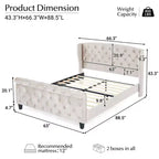 Telaio Letto Queen a Slitta da 43,3'' con Testiera a Orecchioni, Pediera a Volute, Velluto Trapuntato a Bottoni, Ferramenta Antiruggine, Supporto Robusto