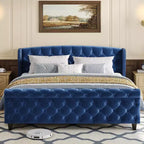 Telaio Letto Queen a Slitta da 43,3'' con Testiera a Orecchioni, Pediera a Volute, Velluto Trapuntato a Bottoni, Ferramenta Antiruggine, Supporto Robusto