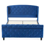 Telaio Letto Queen a Slitta da 43,3'' con Testiera a Orecchioni, Pediera a Volute, Velluto Trapuntato a Bottoni, Ferramenta Antiruggine, Supporto Robusto