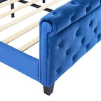 Telaio Letto Queen a Slitta da 43,3'' con Testiera a Orecchioni, Pediera a Volute, Velluto Trapuntato a Bottoni, Ferramenta Antiruggine, Supporto Robusto