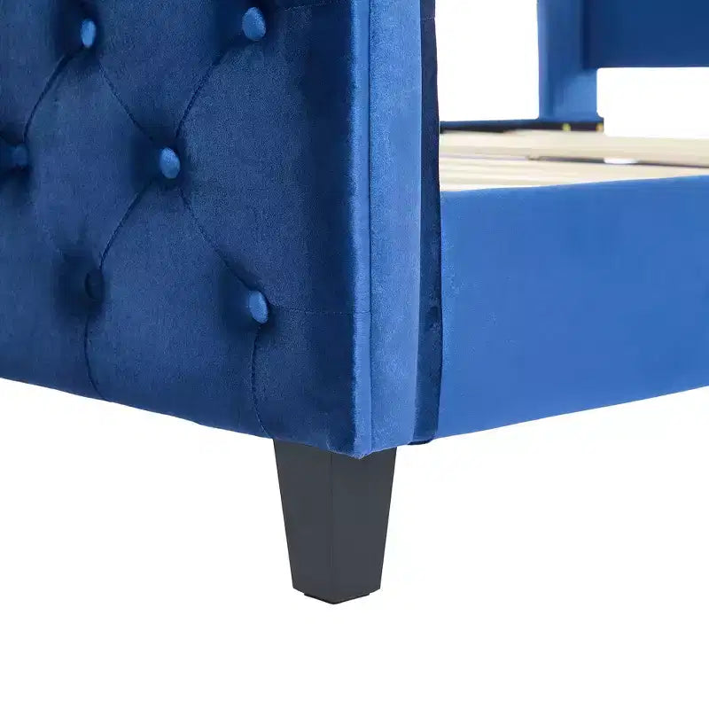 Telaio Letto Queen a Slitta da 43,3'' con Testiera a Orecchioni, Pediera a Volute, Velluto Trapuntato a Bottoni, Ferramenta Antiruggine, Supporto Robusto