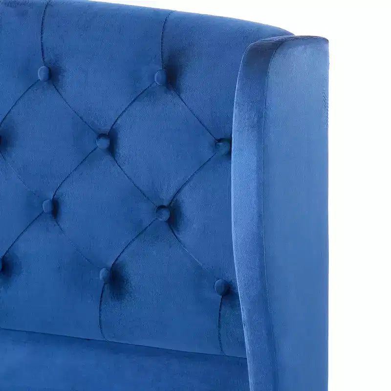 Telaio Letto Queen a Slitta da 43,3'' con Testiera a Orecchioni, Pediera a Volute, Velluto Trapuntato a Bottoni, Ferramenta Antiruggine, Supporto Robusto