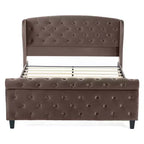 Telaio Letto Queen a Slitta da 43,3'' con Testiera a Orecchioni, Pediera a Volute, Velluto Trapuntato a Bottoni, Ferramenta Antiruggine, Supporto Robusto
