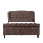 Telaio Letto Queen a Slitta da 43,3'' con Testiera a Orecchioni, Pediera a Volute, Velluto Trapuntato a Bottoni, Ferramenta Antiruggine, Supporto Robusto