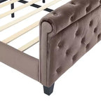 Telaio Letto Queen a Slitta da 43,3'' con Testiera a Orecchioni, Pediera a Volute, Velluto Trapuntato a Bottoni, Ferramenta Antiruggine, Supporto Robusto