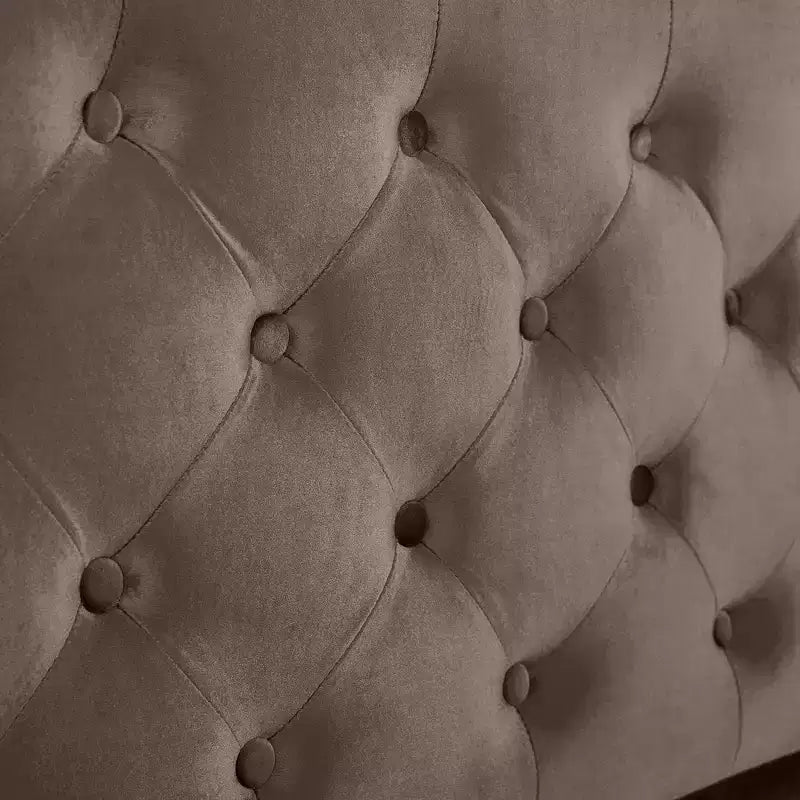Telaio Letto Queen a Slitta da 43,3'' con Testiera a Orecchioni, Pediera a Volute, Velluto Trapuntato a Bottoni, Ferramenta Antiruggine, Supporto Robusto