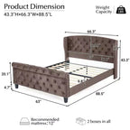 Telaio Letto Queen a Slitta da 43,3'' con Testiera a Orecchioni, Pediera a Volute, Velluto Trapuntato a Bottoni, Ferramenta Antiruggine, Supporto Robusto