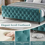 Telaio Letto Queen a Slitta da 43,3'' con Testiera a Orecchioni, Pediera a Volute, Velluto Trapuntato a Bottoni, Ferramenta Antiruggine, Supporto Robusto