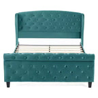 Telaio Letto Queen a Slitta da 43,3'' con Testiera a Orecchioni, Pediera a Volute, Velluto Trapuntato a Bottoni, Ferramenta Antiruggine, Supporto Robusto