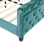 Telaio Letto Queen a Slitta da 43,3'' con Testiera a Orecchioni, Pediera a Volute, Velluto Trapuntato a Bottoni, Ferramenta Antiruggine, Supporto Robusto