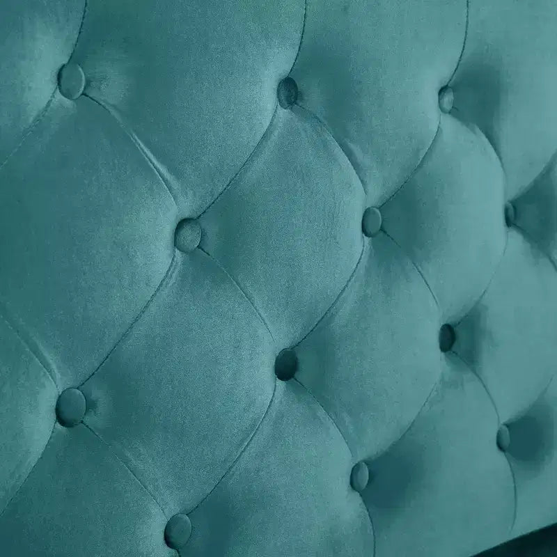 Telaio Letto Queen a Slitta da 43,3'' con Testiera a Orecchioni, Pediera a Volute, Velluto Trapuntato a Bottoni, Ferramenta Antiruggine, Supporto Robusto