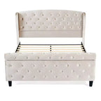 Telaio Letto Queen a Slitta da 43,3'' con Testiera a Orecchioni, Pediera a Volute, Velluto Trapuntato a Bottoni, Ferramenta Antiruggine, Supporto Robusto