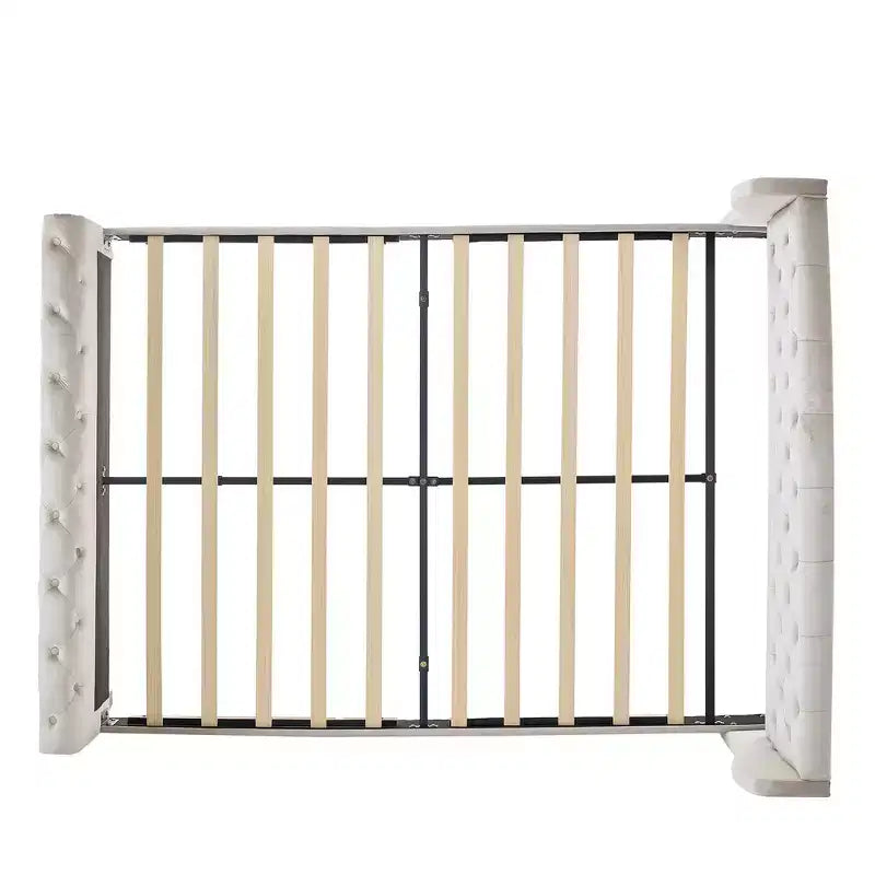 Telaio Letto Queen a Slitta da 43,3'' con Testiera a Orecchioni, Pediera a Volute, Velluto Trapuntato a Bottoni, Ferramenta Antiruggine, Supporto Robusto